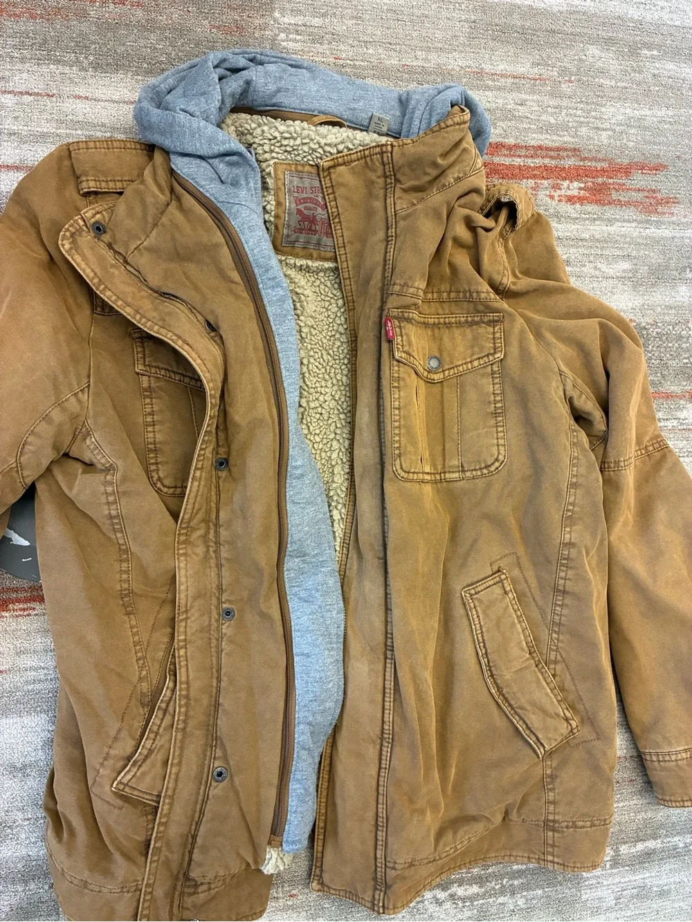 Levi's Tan Canvas Hooded Field Jacket with Gray Hoodie Layer